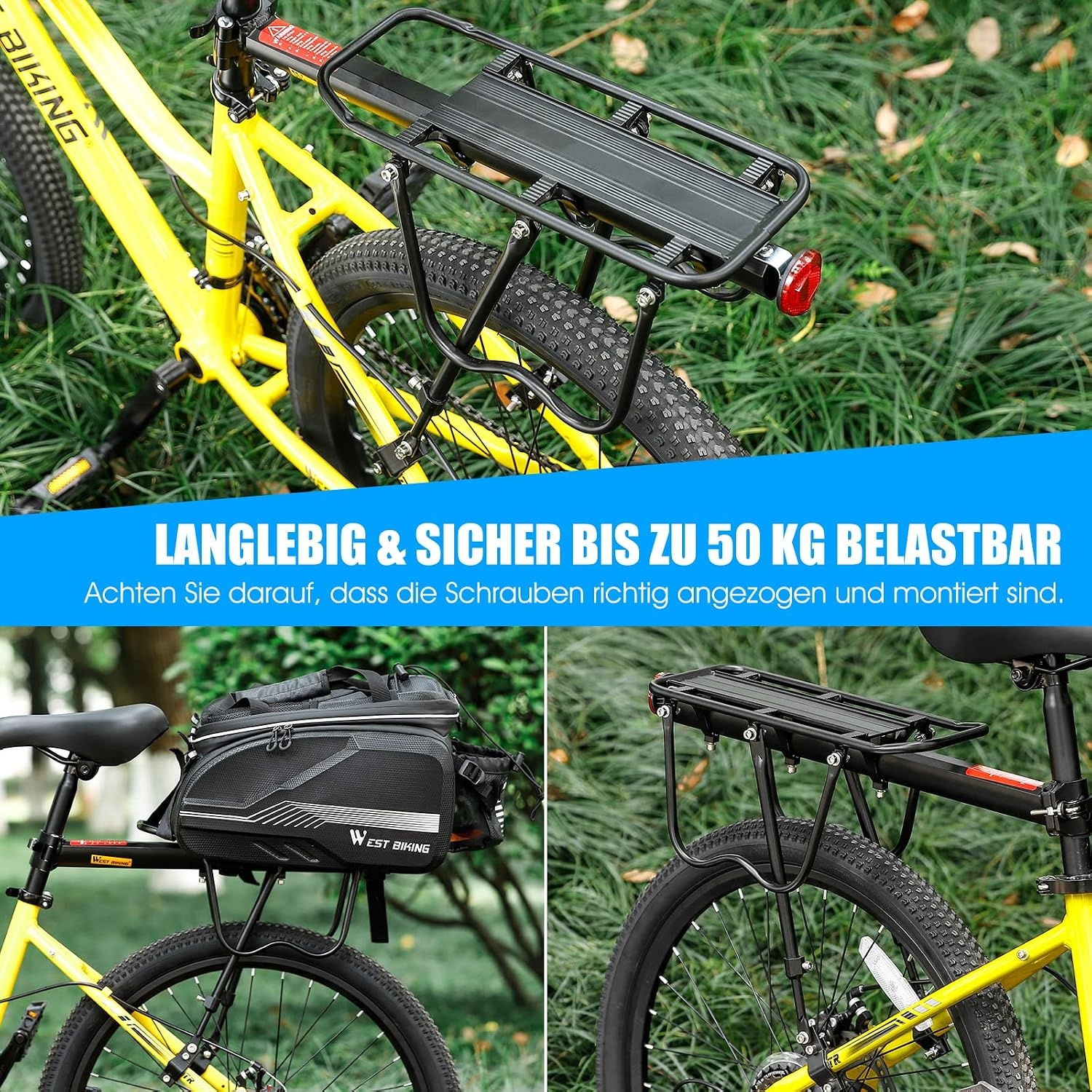 West Biking MTB Bagagedrager Aluminium - Zwart - Verstelbaar tot 50 kg