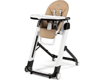 Peg Perego Siesta Follow Me Hoge Stoel, Ligfunctie, Stop & Go Systeem, met Geheugenfunctie, Hoes van Imitatieleer, Lichtbruin