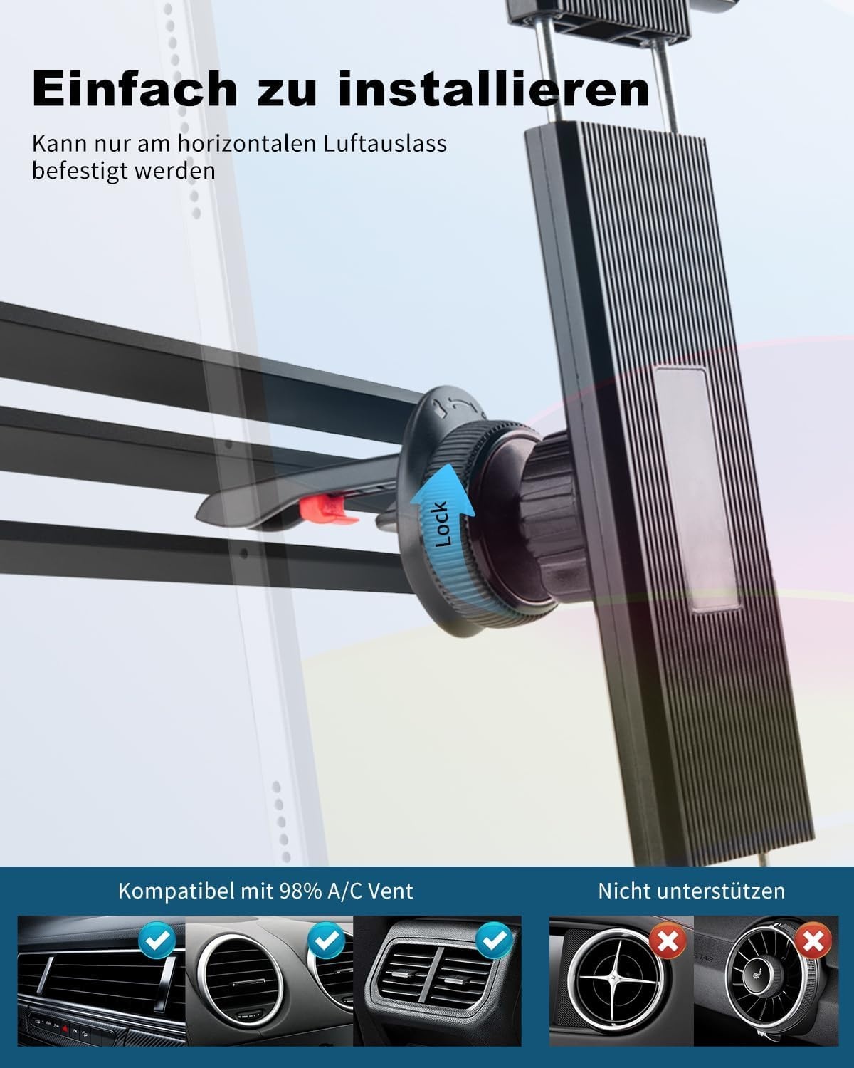 Universele Tablet Houder voor Auto - Ventilatierooster - 360° Draaibaar - Zwart - Geschikt voor 6-17 inch