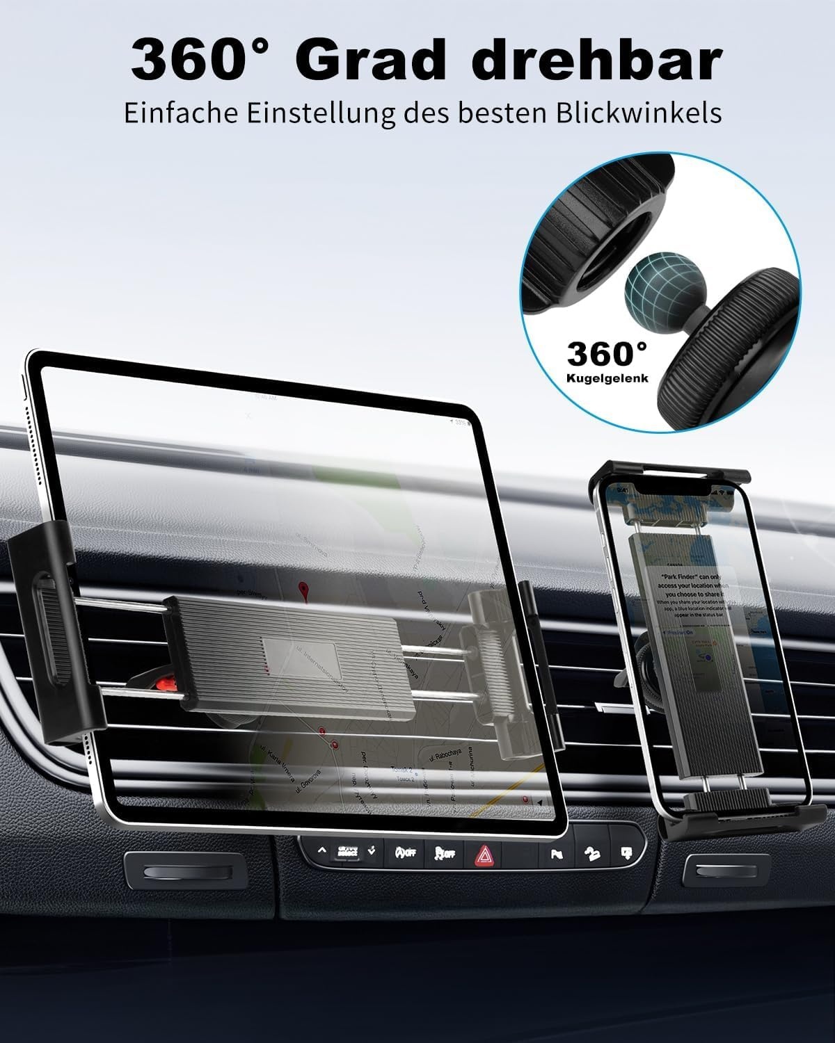 Universele Tablet Houder voor Auto - Ventilatierooster - 360° Draaibaar - Zwart - Geschikt voor 6-17 inch
