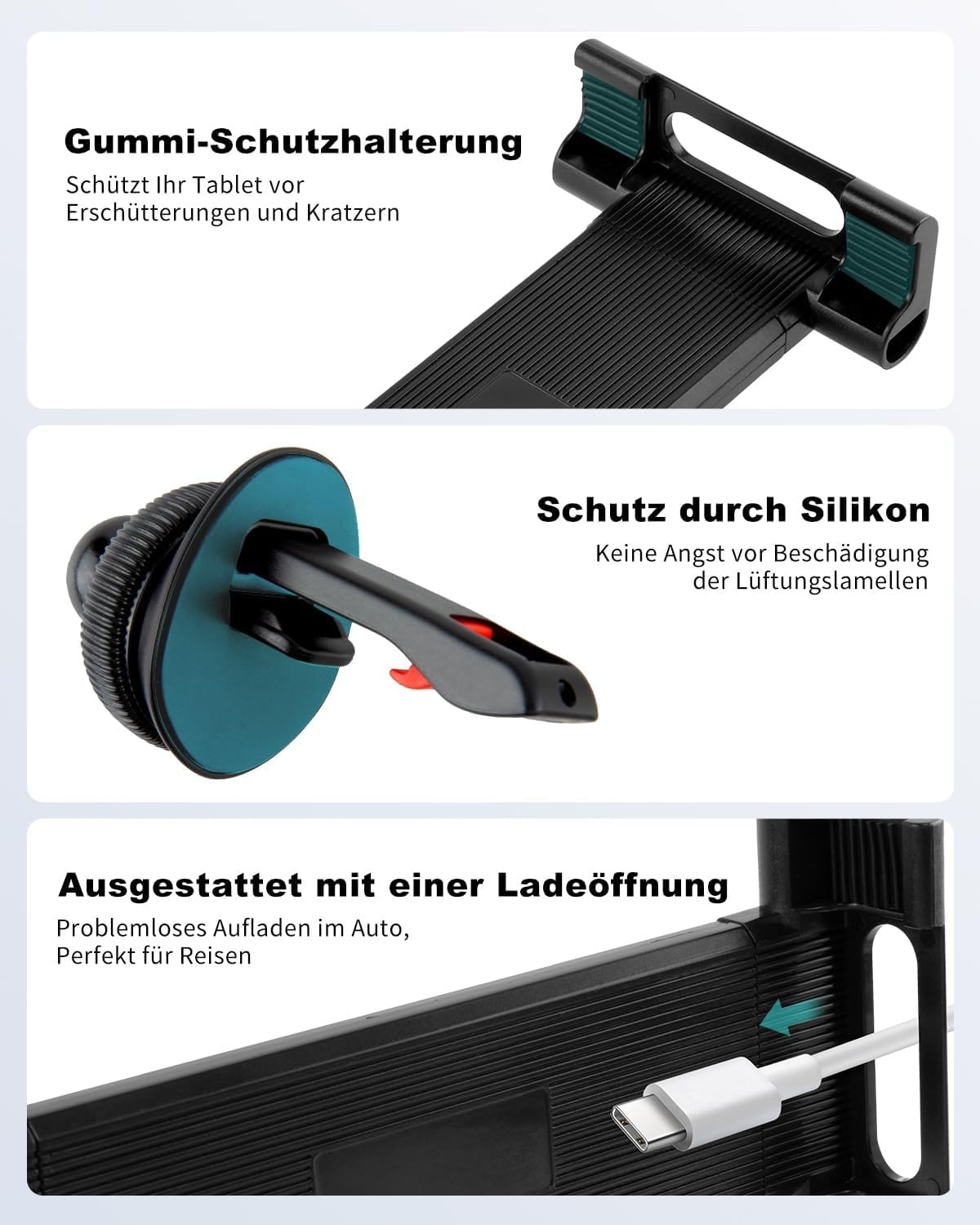 Universele Tablet Houder voor Auto - Ventilatierooster - 360° Draaibaar - Zwart - Geschikt voor 6-17 inch