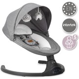 MoMi KENANI Ligstoel voor schommelbank, tot 9 kg, opvouwbaar, afstandsbediening en bluetooth, voor smartphone, stroomvoorziening op batterijen en netvoeding, 5-punts veiligheidsgordel, zonwering