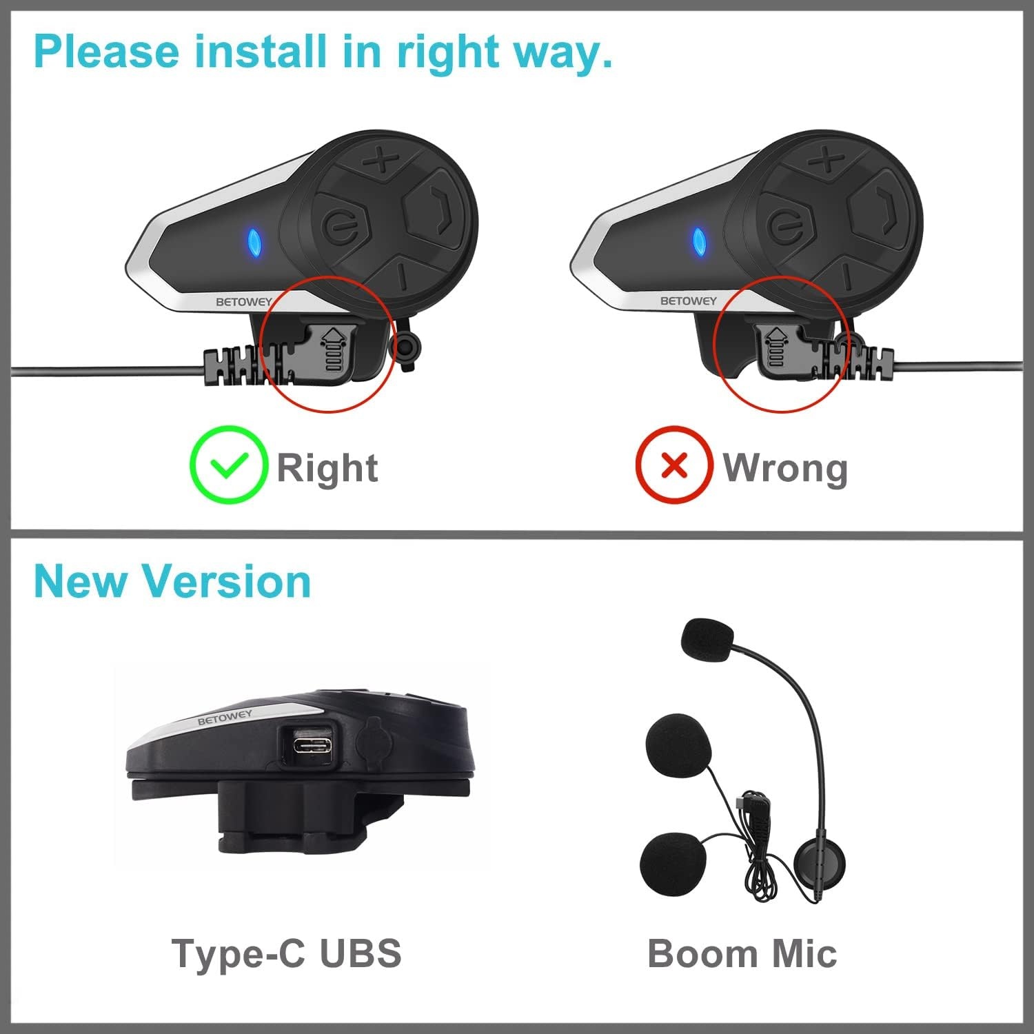 BETOWEY BT-S3 Bluetooth Motor Intercom Headset - Zwart - 1 Set