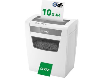 Leitz IQ Home Office Cross Cut Paper Shredder, Shredds up to 12-10 Sheets (70-80gsm), Security Level P4, 23 Litre Collector Container, White, 80090000