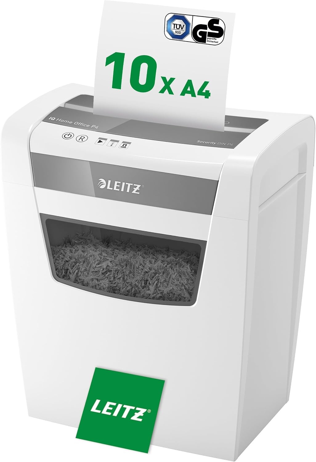 Leitz IQ Home Office Cross Cut Paper Shredder, Shredds up to 12-10 Sheets (70-80gsm), Security Level P4, 23 Litre Collector Container, White, 80090000