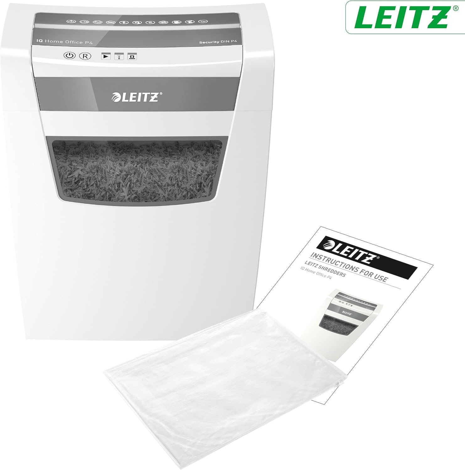 Leitz IQ Home Office Cross Cut Paper Shredder, Shredds up to 12-10 Sheets (70-80gsm), Security Level P4, 23 Litre Collector Container, White, 80090000