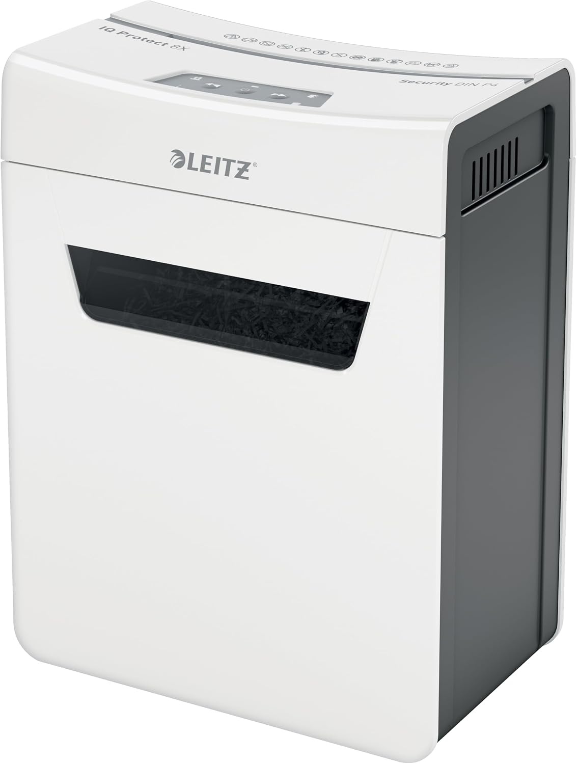 Leitz IQ Home Office Cross Cut Paper Shredder, Shredds up to 12-10 Sheets (70-80gsm), Security Level P4, 23 Litre Collector Container, White, 80090000