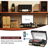 Trynnay draaitafel, platenspeler, 3-speed-bluetooth, draagbare koffer-vinylspeler met geïntegreerde luidsprekers, platenspeler, verbeterd audiogeluid, PU-leer, vintage zwart