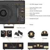 Trynnay draaitafel, platenspeler, 3-speed-bluetooth, draagbare koffer-vinylspeler met geïntegreerde luidsprekers, platenspeler, verbeterd audiogeluid, PU-leer, vintage zwart
