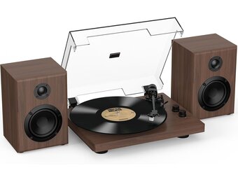 Trynnay Vintage Platenspeler met Bluetooth en Speakers - Walnoothout