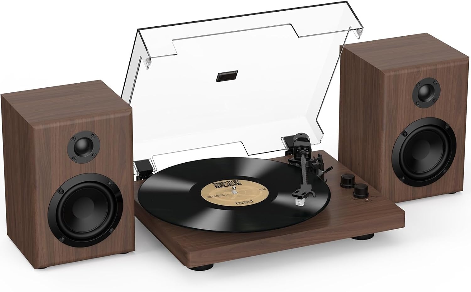 Trynnay Vintage Platenspeler met Bluetooth en Speakers - Walnoothout