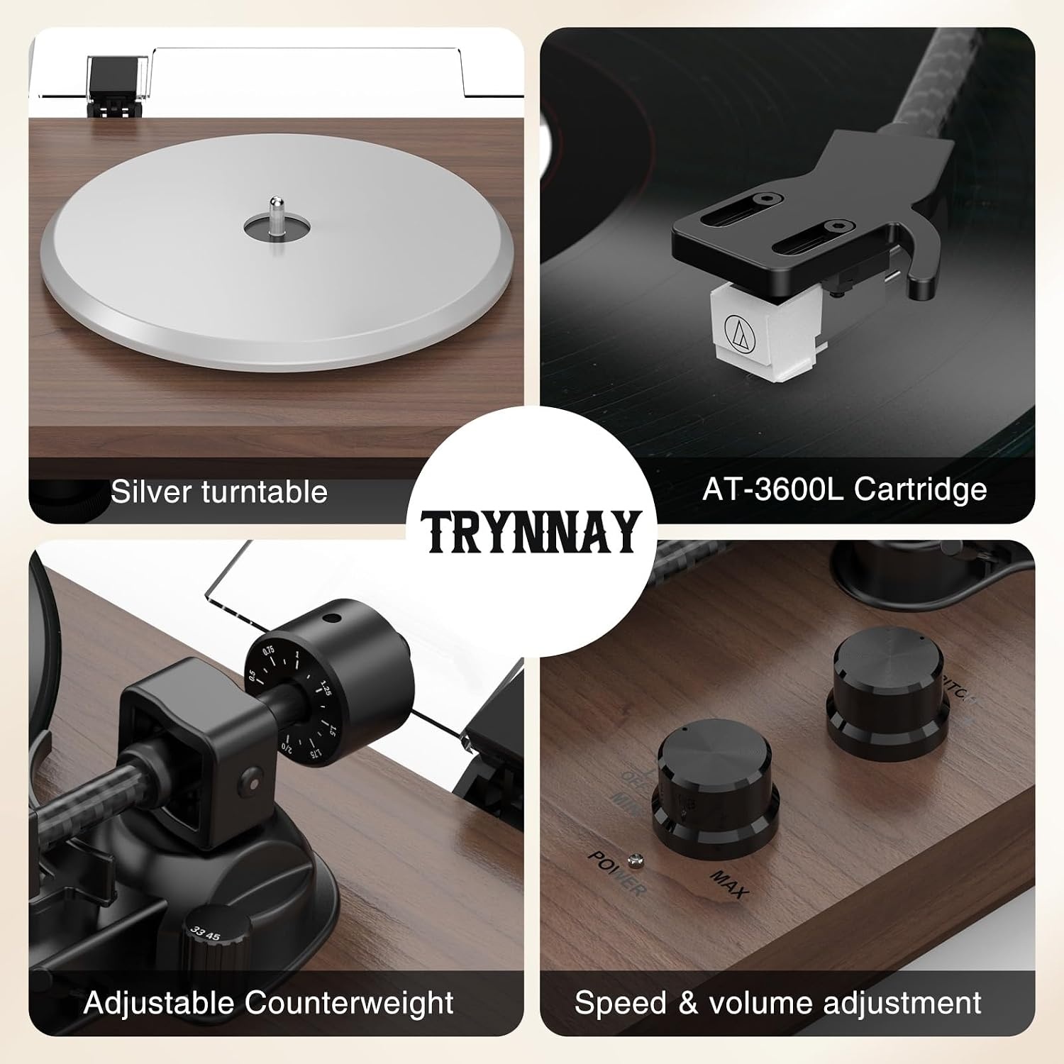 Trynnay Vintage Platenspeler met Bluetooth en Speakers - Walnoothout