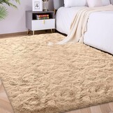 FVVRAX Pluizig hoogpolig tapijt, 120 x 180 cm, Beige, extra zacht shaggy tapijt, antislip, voor woonkamer, slaapkamer, knuffelig vloertapijt voor huisdieren