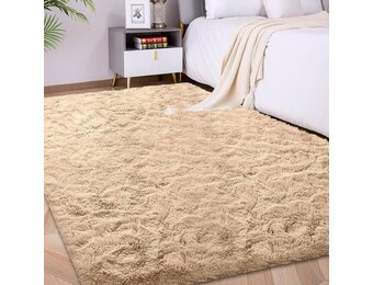 FVVRAX Pluizig hoogpolig tapijt, 120 x 180 cm, Beige, extra zacht shaggy tapijt, antislip, voor woonkamer, slaapkamer, knuffelig vloertapijt voor huisdieren