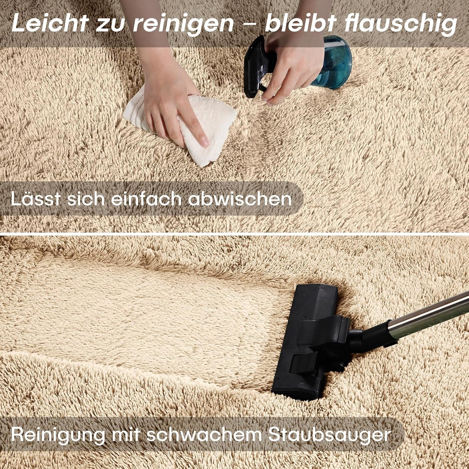 FVVRAX Pluizig hoogpolig tapijt, 120 x 180 cm, Beige, extra zacht shaggy tapijt, antislip, voor woonkamer, slaapkamer, knuffelig vloertapijt voor huisdieren