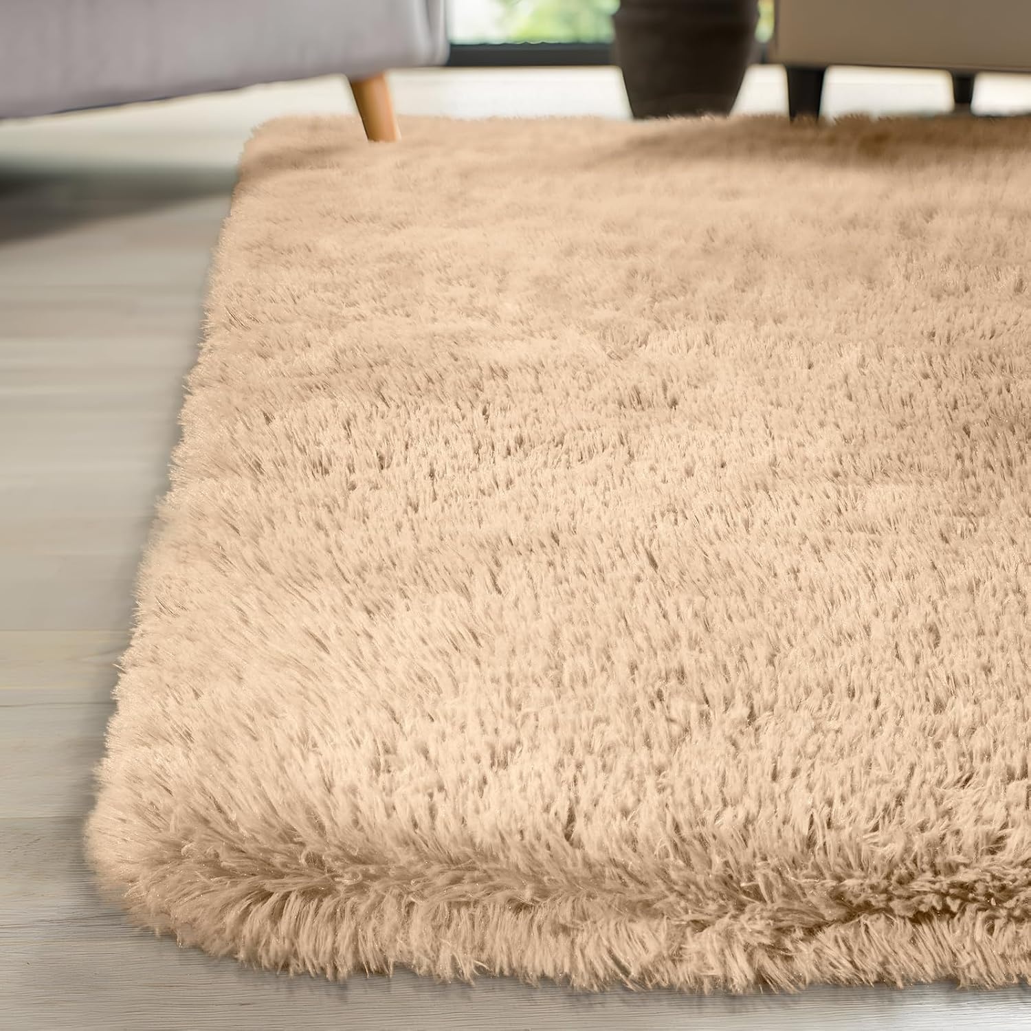FVVRAX Pluizig hoogpolig tapijt, 120 x 180 cm, Beige, extra zacht shaggy tapijt, antislip, voor woonkamer, slaapkamer, knuffelig vloertapijt voor huisdieren
