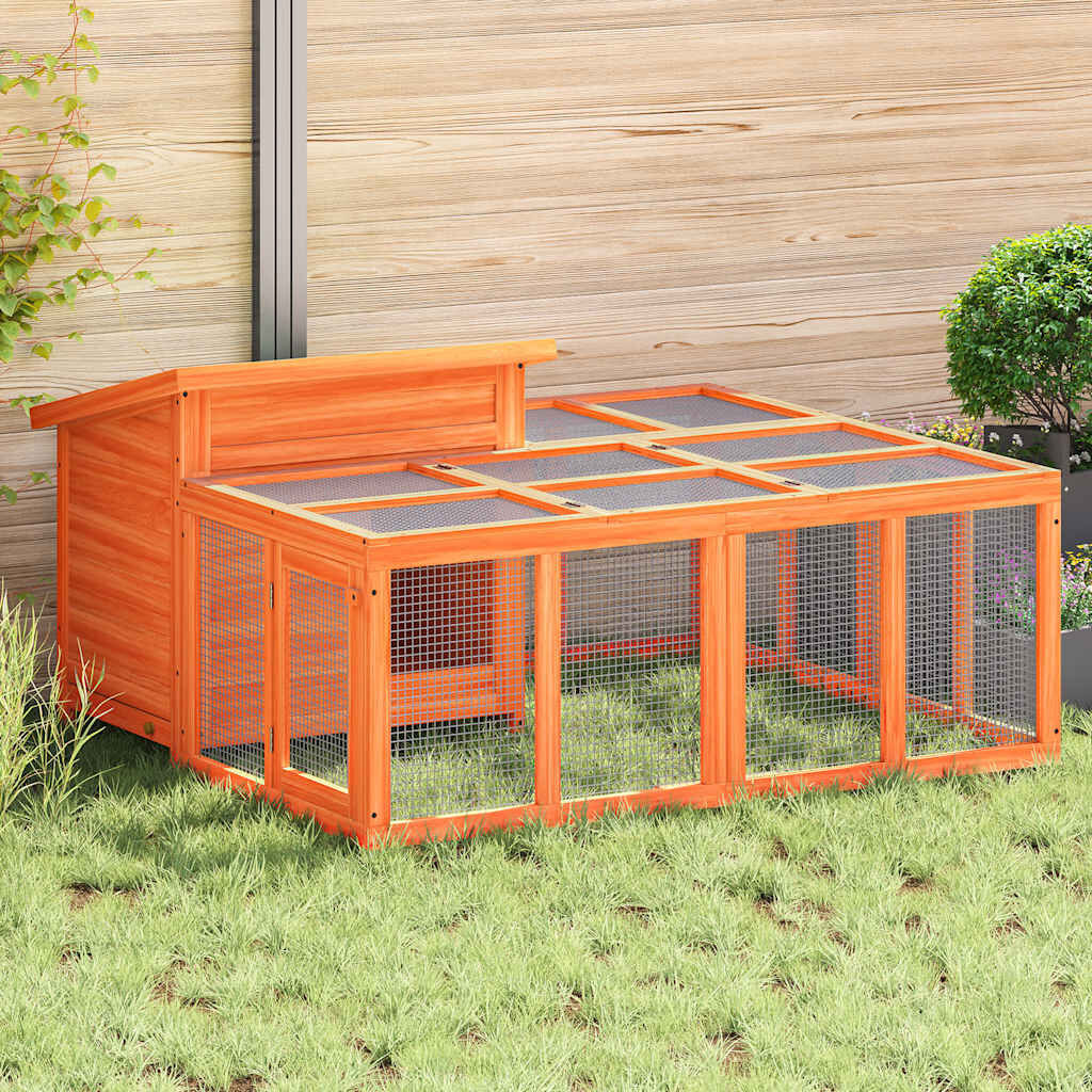 vidaXL Konijnenhok 144x123x67,5 cm massief grenenhout bruin