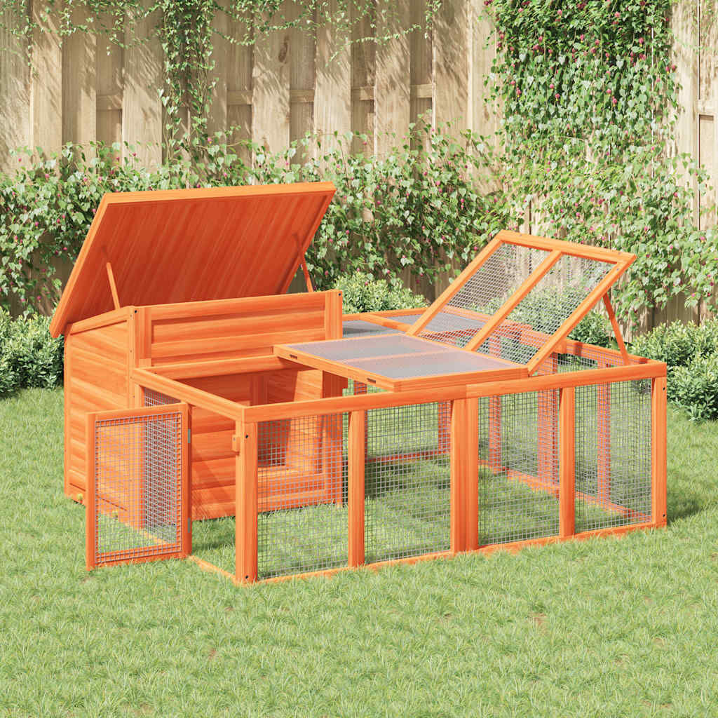 vidaXL Konijnenhok 144x123x67,5 cm massief grenenhout bruin