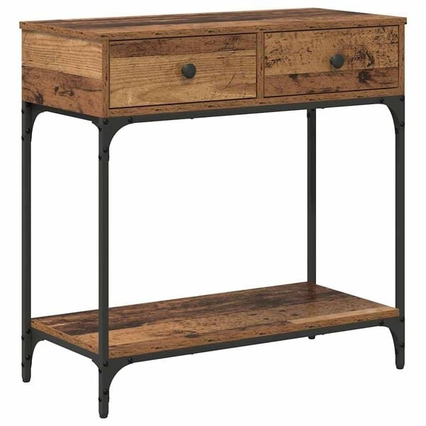 vidaXL Wandtafel met lade Oud hout 75 x 34.5 x 75 cm Bewerkt hout