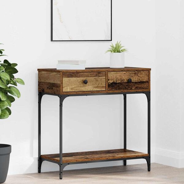 vidaXL Wandtafel met lade Oud hout 75 x 34.5 x 75 cm Bewerkt hout