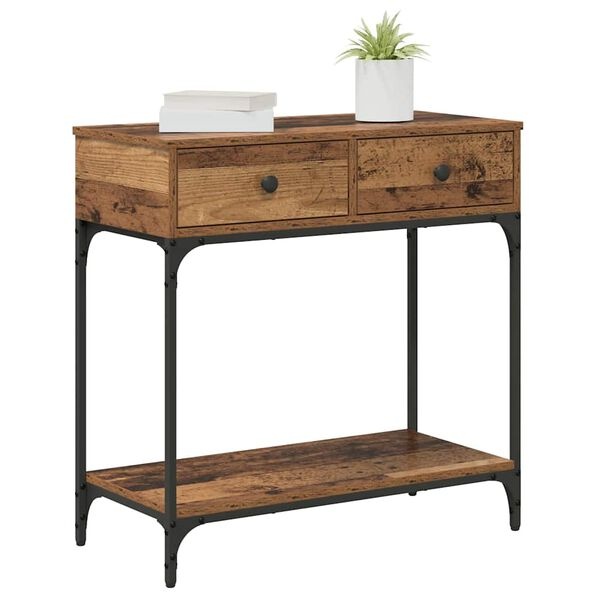 vidaXL Wandtafel met lade Oud hout 75 x 34.5 x 75 cm Bewerkt hout