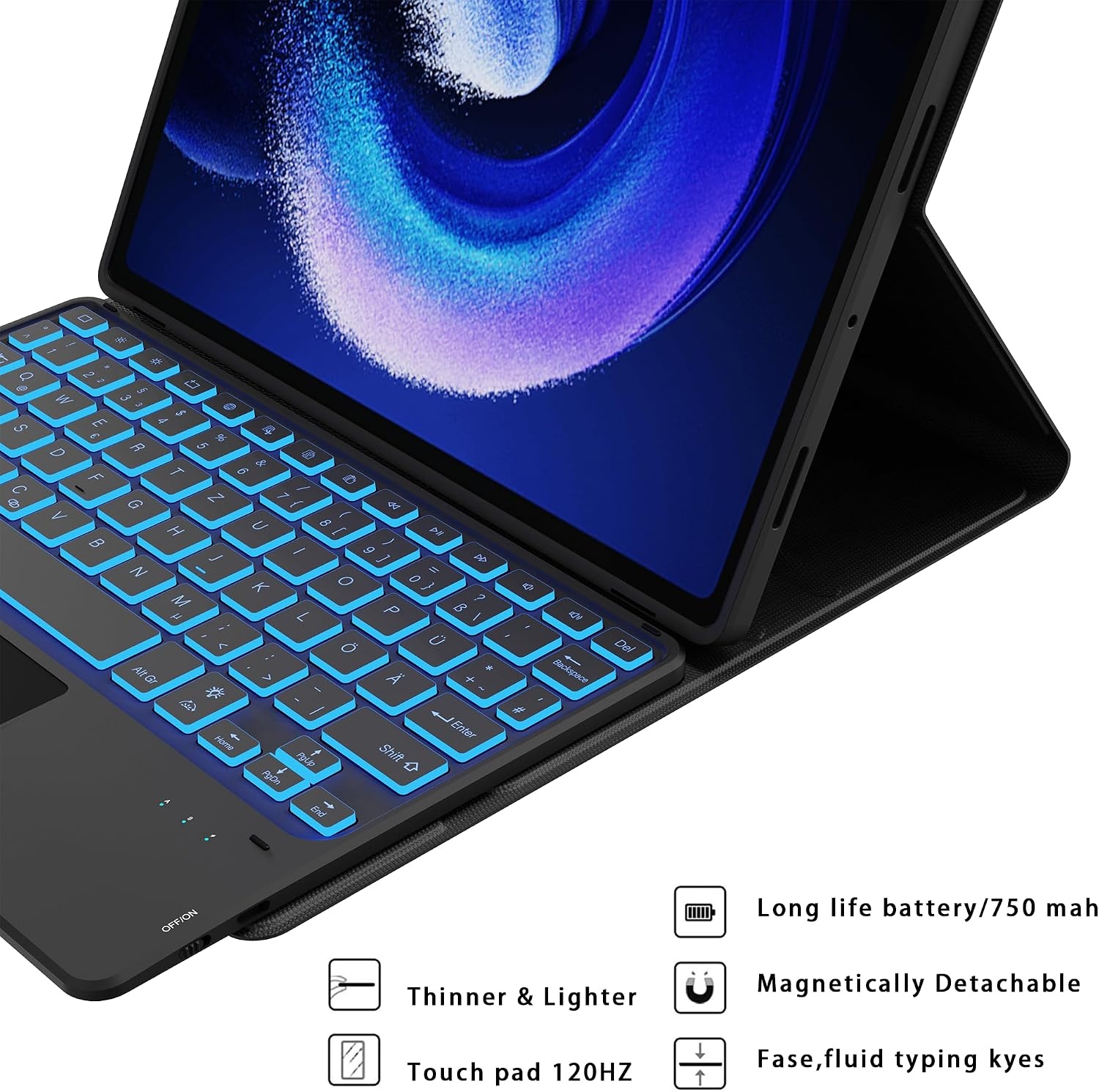 Toetsenbordhoes QWERTZ voor Xiaomi Pad 6/Pro 11" met Touchpad & Penhouder - Zwart (60% Korting)