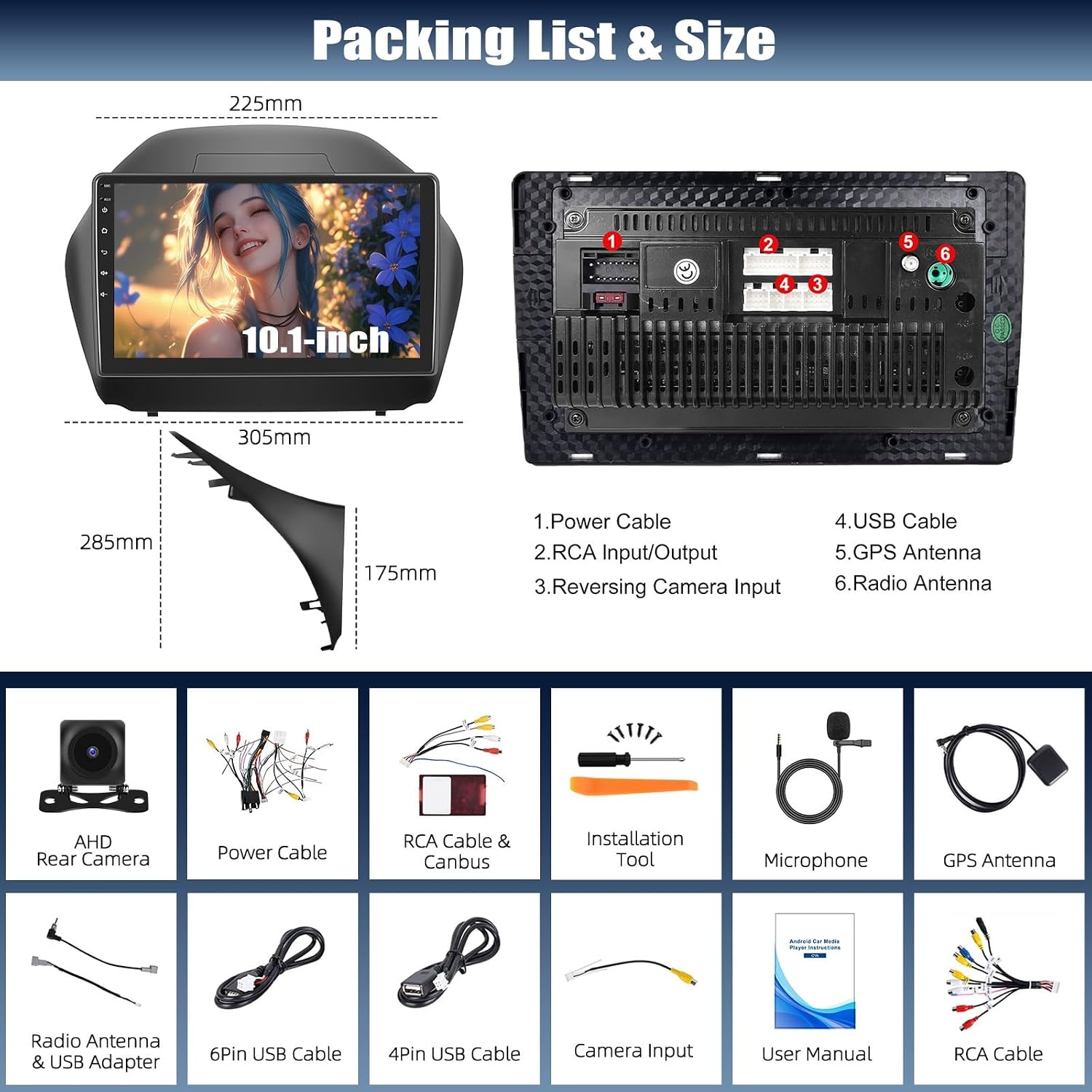Autoradio Dubbel Din voor Hyundai IX35 (2010-2015) | Android 15 10 inch touchscreen | 8-core 4GB/64GB | Draadloos CarPlay Android Auto Navigatie Zwart