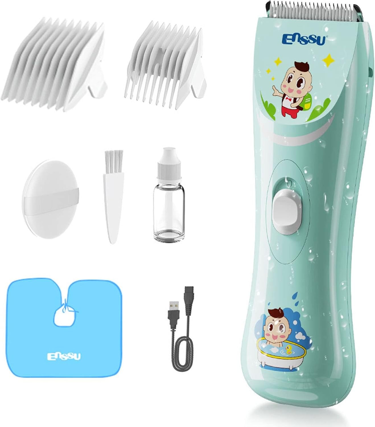 ENSSU Stille Baby-Haartrimmer - Waterdichte Tondeuse voor Kinderen - Inclusief 2 Opzetkammen