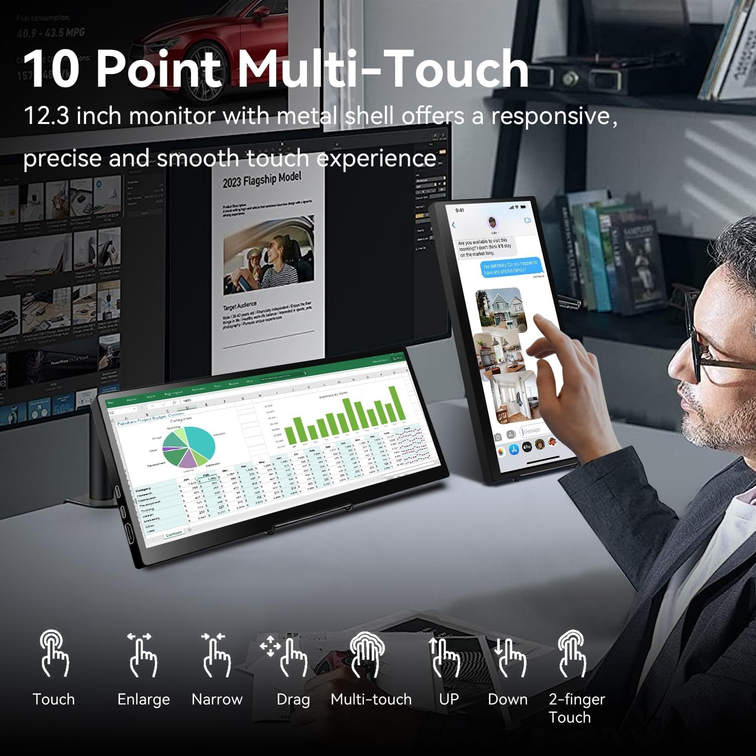 Prechen 12.3 inch Portable Touchscreen Monitor - 1920x720 IPS - Zwart