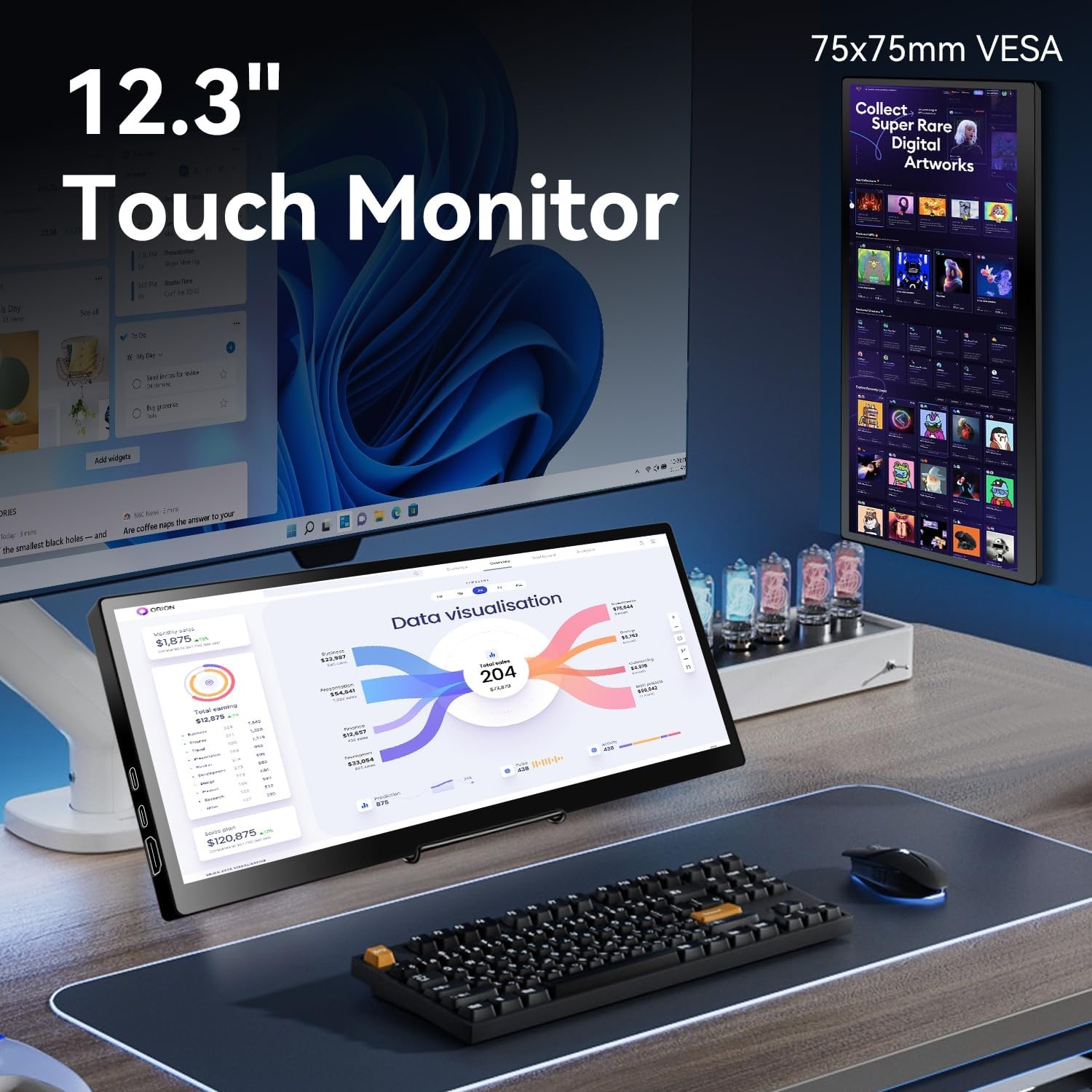 Prechen 12.3 inch Portable Touchscreen Monitor - 1920x720 IPS - Zwart
