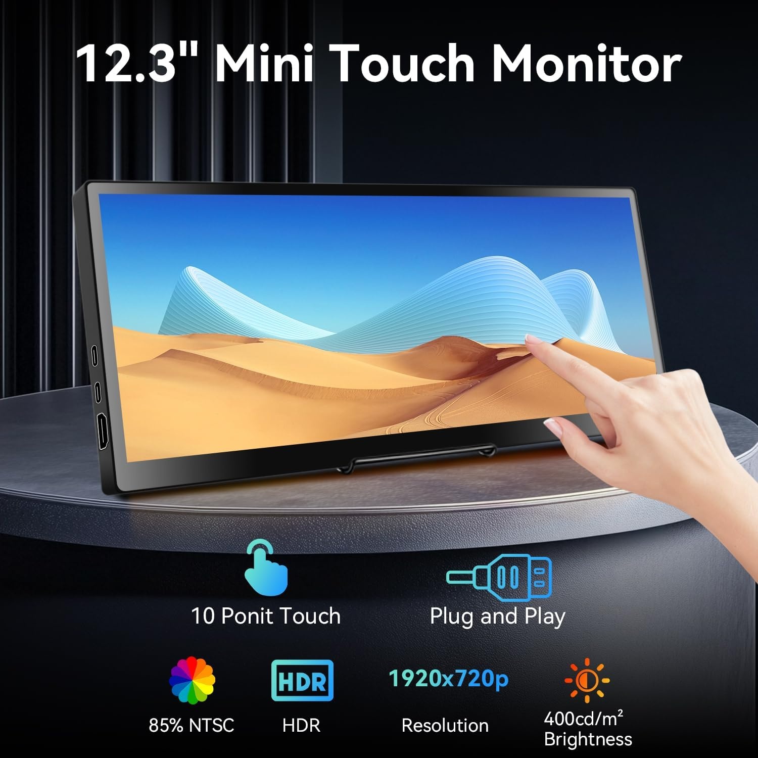 Prechen 12.3 inch Portable Touchscreen Monitor - 1920x720 IPS - Zwart