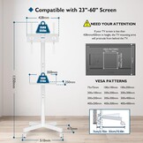 BONTEC Mobiele TV Standaard op Wielen - 23 tot 60 inch - Met Laptop Plank - Wit