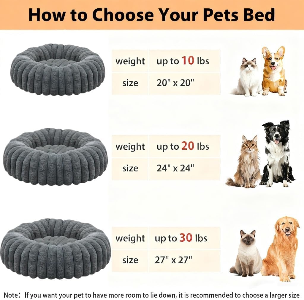 SHJOEE Donut Hondenbed en Kattenmand - Pluche - Grijs - 50 cm