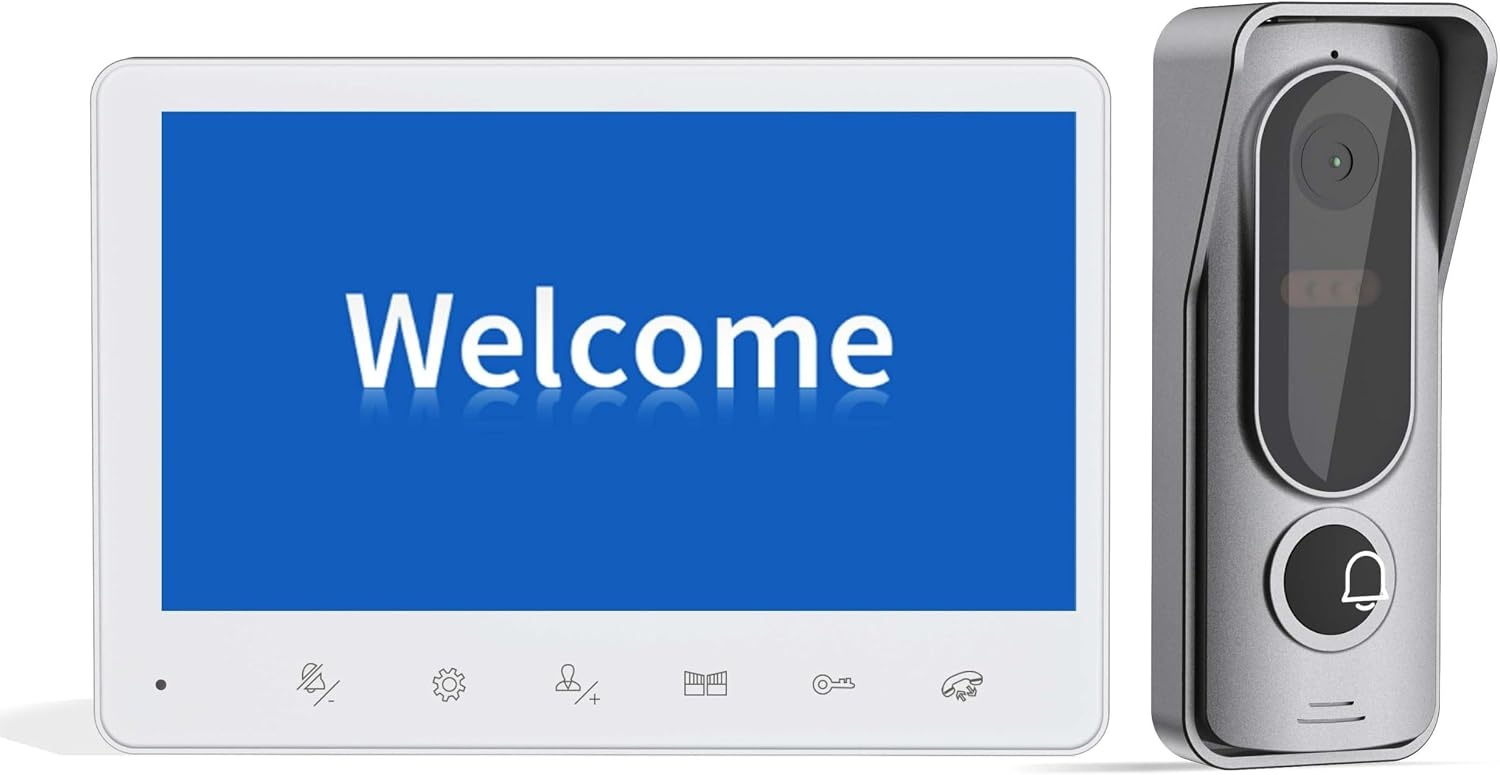 JeaTone Video Türsprechanlage 4-Draht,Türsprechanlage mit Kamera,7" Monitor mit kabelgebundener Türklingel,Nachtversion,Live-Ansicht und Konversation,Entsperren durch Monitor,12 Klingeltöne