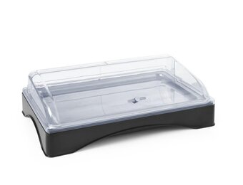 HENDI Gekoeld display, 4 delig, met koelelement, tray, transparante deksel, gekoelde tray, buffet display, presentatie display, GN1/1, 555x357x(H)175mm, polystyreen, roestvast staal