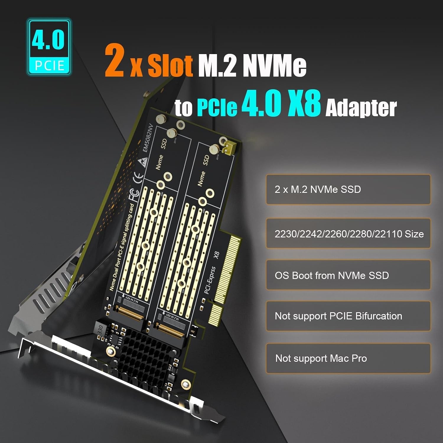 M.2 NVMe PCIe 4.0 X8 Adapter voor 2 SSD's - 73% Korting