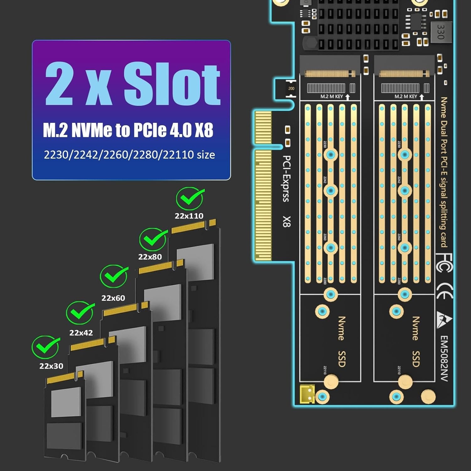M.2 NVMe PCIe 4.0 X8 Adapter voor 2 SSD's - 73% Korting