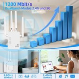 Wifi-signaalversterker voor maximaal 6.000 m² en 60 apparaten, wifi-versterker met groot bereik en Ethernet-poort, toegangspunt, configuratie met 1 knop