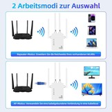 Wifi-signaalversterker voor maximaal 6.000 m² en 60 apparaten, wifi-versterker met groot bereik en Ethernet-poort, toegangspunt, configuratie met 1 knop