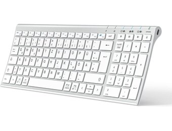 iClever Bluetooth Keyboard BK10, Rechargeable Keyboard Bluetooth Ergonomic Full Size German Standard QWERTZ stable connection for iPad, iPhone, Mac, iOS, Android, Win