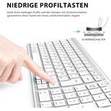 iClever Bluetooth Keyboard BK10, Rechargeable Keyboard Bluetooth Ergonomic Full Size German Standard QWERTZ stable connection for iPad, iPhone, Mac, iOS, Android, Win