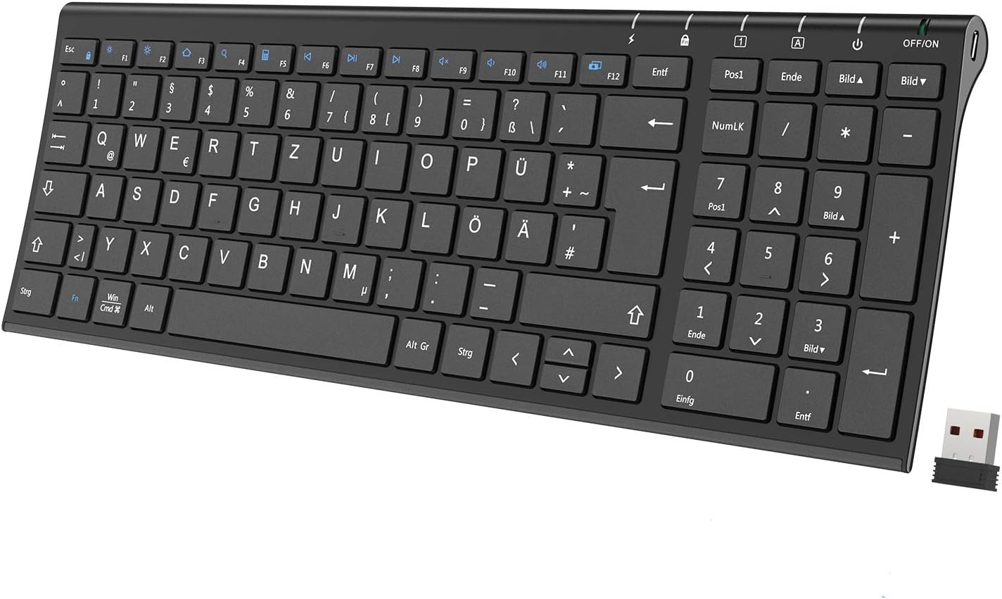 iClever Bluetooth Keyboard BK10, Rechargeable Keyboard Bluetooth Ergonomic Full Size German Standard QWERTZ stable connection for iPad, iPhone, Mac, iOS, Android, Win
