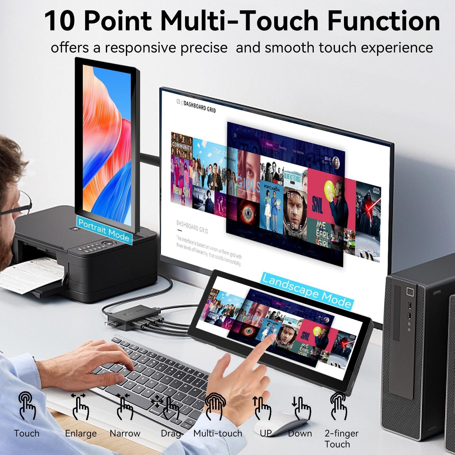 Prechen 10,3 inch Portable Touchscreen Monitor - Stretched Bar Display 1920 x 720 - Zwart