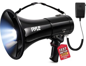 Pyle Megaphone 50 Watt - Draagbare Speaker met Microfoon, Sirene en LED - Zwart