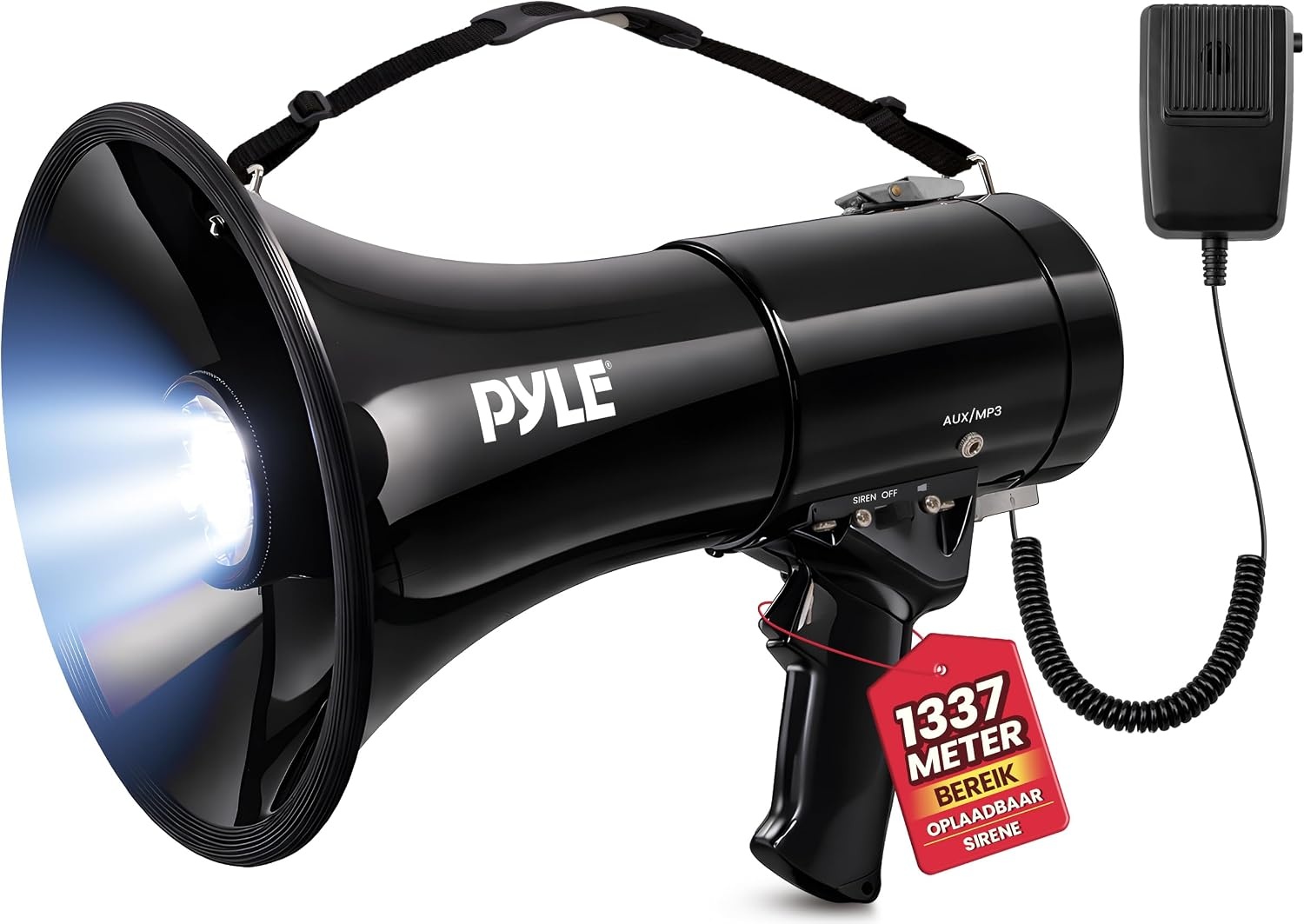 Pyle Megaphone 50 Watt - Draagbare Speaker met Microfoon, Sirene en LED - Zwart
