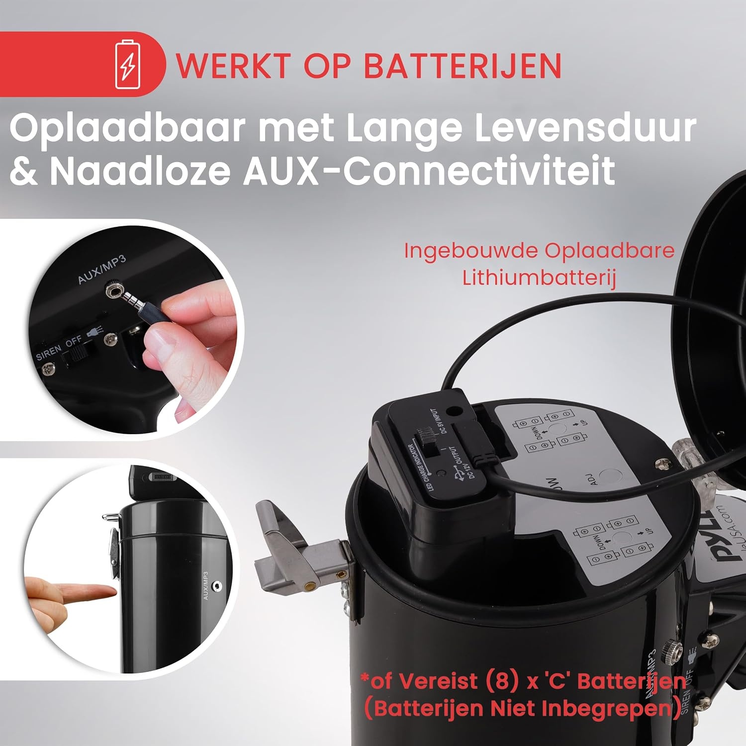 Pyle Megaphone 50 Watt - Draagbare Speaker met Microfoon, Sirene en LED - Zwart