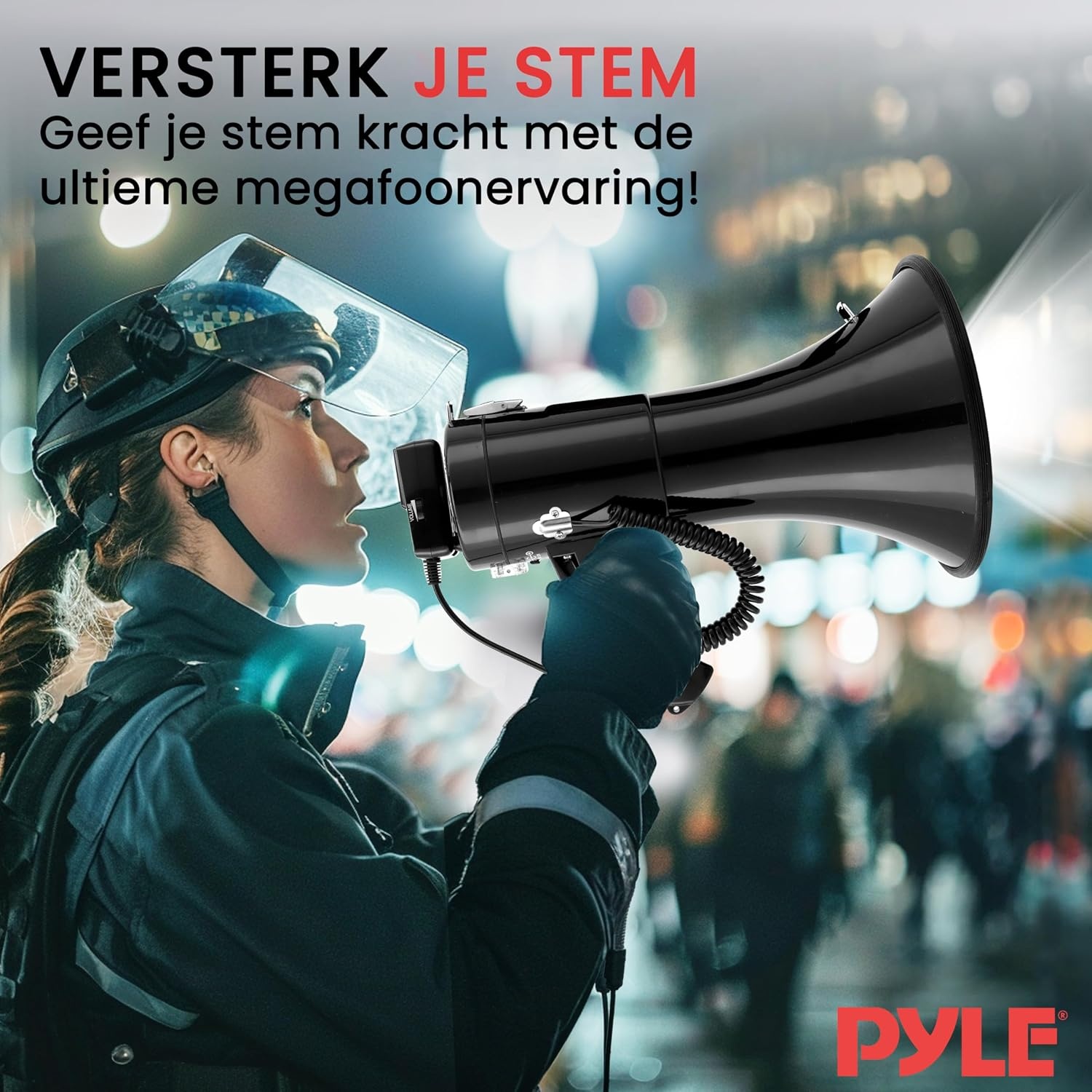 Pyle Megaphone 50 Watt - Draagbare Speaker met Microfoon, Sirene en LED - Zwart