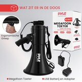Pyle Megaphone 50 Watt - Draagbare Speaker met Microfoon, Sirene en LED - Zwart