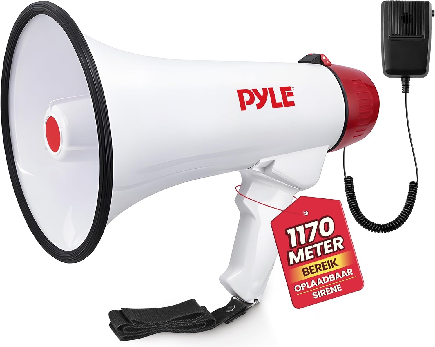Pyle Megaphone 50 Watt - Draagbare Speaker met Microfoon, Sirene en LED - Zwart