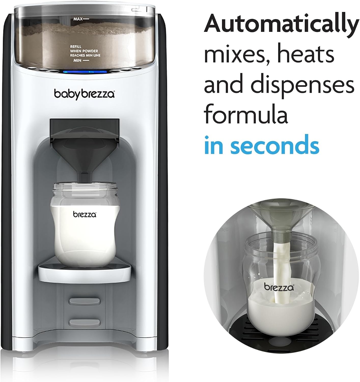 Formula Pro Advanced Automatic Bottle Maker, Black and White, Baby Brezza with Extra Funnel Set